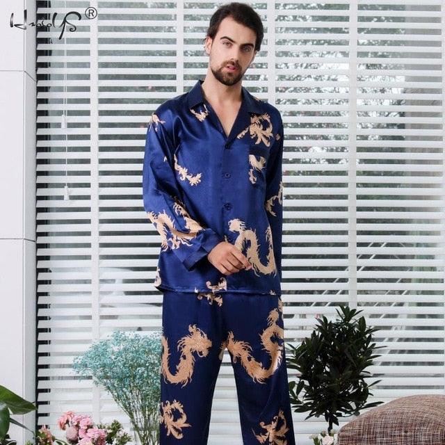Gorgeous Couple Silk Satin Pajamas Sets - Long Sleeve Sleepwear Pajamas Suit (D90)(ZP3)