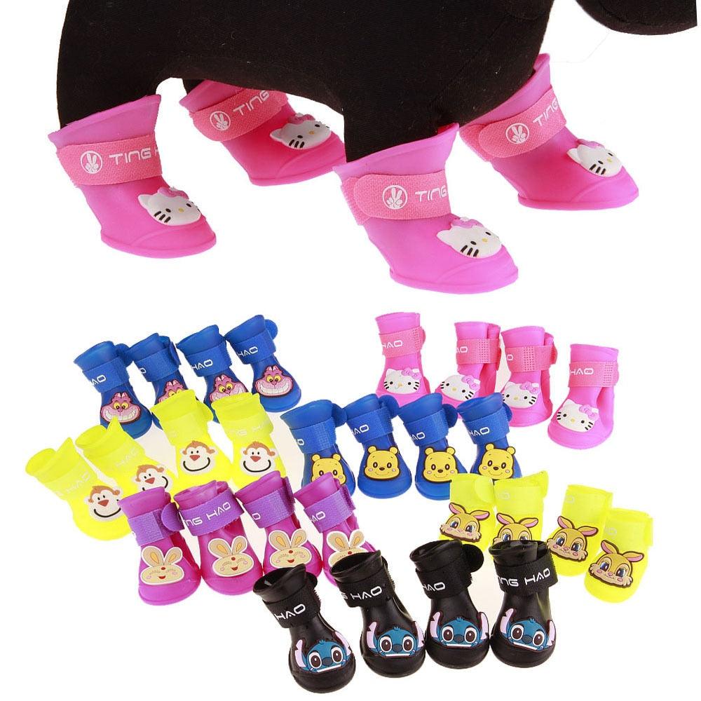 Cute Cartoon Kitty Small Dog Cat Rabbit Rain Boots Waterproof Anti-Slip Silicone Snow Shoes Booties (D69)(W8)