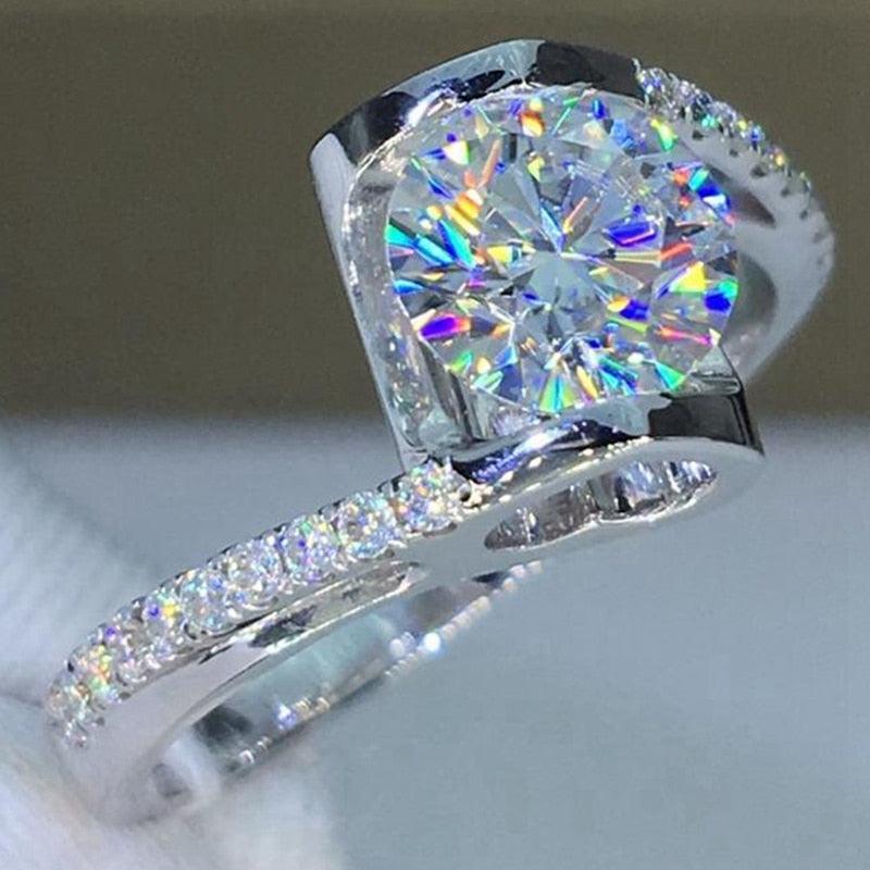 Cute Female Small Zircon Stone Ring Silver Color Wedding Jewelry Promise Engagement Rings (7JW)1(2U81)
