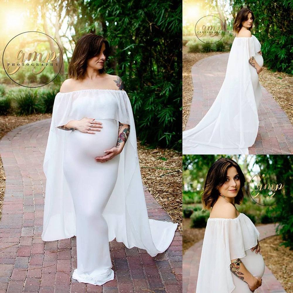 New White Chiffon Set Long Cloak Dress - Ruffles Maternity Photography Prop - Cloak Maxi Dress (Z8)(Z6)(2Z1)(3Z1)(1Z1)
