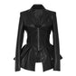 Trending New Turn Down Collar Full Sleeves Jacket - High Waist Zippers Short PU Leather Jacket (TB8B)