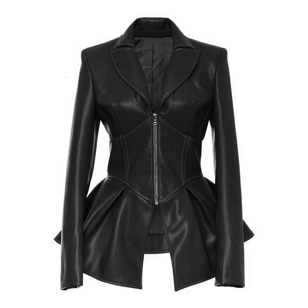 Trending New Turn Down Collar Full Sleeves Jacket - High Waist Zippers Short PU Leather Jacket (TB8B)