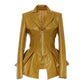 Trending New Turn Down Collar Full Sleeves Jacket - High Waist Zippers Short PU Leather Jacket (TB8B)