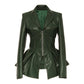 Trending New Turn Down Collar Full Sleeves Jacket - High Waist Zippers Short PU Leather Jacket (TB8B)