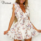 Chic Floral Mini Chiffon Dresses - Women Summer Butterfly Sleeve Beach Dress - Party V Neck Backless Wrap Dress (D18)(WS06)