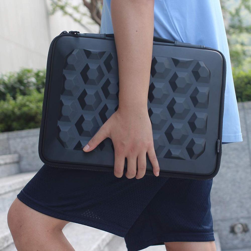 10 13 14 15.6 Laptop Sleeve Bag Hard Shell PU Leather Portable Shockproof Waterproof Business Zipper Travel Case (CA4)(F52)