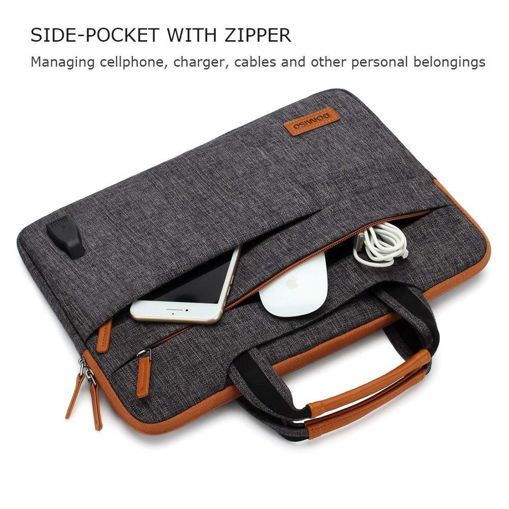 13 14 15.6 17.3 Inch Multi-Functional Laptop Sleeve Business Briefcase Messenger Bag with USB Charging Port Brown Grey (CA4)(F52)