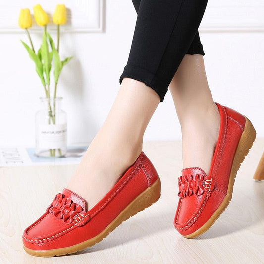 Great Women Ladies Genuine Leather Shoes - Flats Loafers Slip On Breathable Footwear (FS)