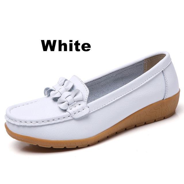 Great Women Ladies Genuine Leather Shoes - Flats Loafers Slip On Breathable Footwear (FS)