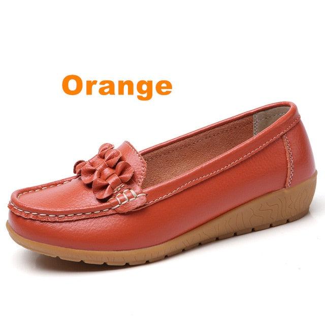 Great Women Ladies Genuine Leather Shoes - Flats Loafers Slip On Breathable Footwear (FS)