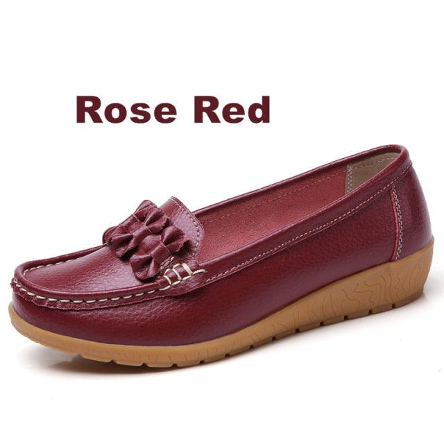 Great Women Ladies Genuine Leather Shoes - Flats Loafers Slip On Breathable Footwear (FS)