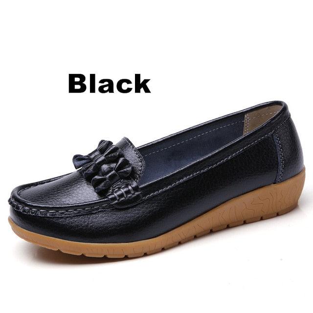 Great Women Ladies Genuine Leather Shoes - Flats Loafers Slip On Breathable Footwear (FS)