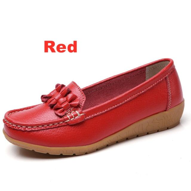 Great Women Ladies Genuine Leather Shoes - Flats Loafers Slip On Breathable Footwear (FS)