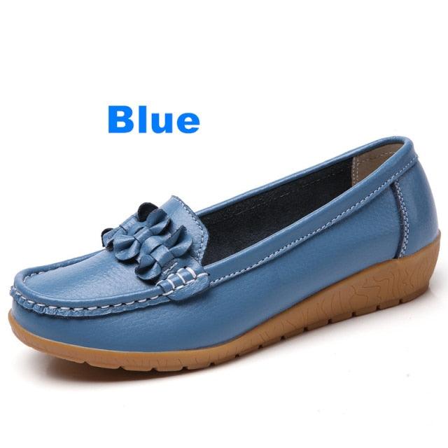 Great Women Ladies Genuine Leather Shoes - Flats Loafers Slip On Breathable Footwear (FS)