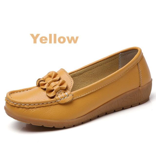 Great Women Ladies Genuine Leather Shoes - Flats Loafers Slip On Breathable Footwear (FS)