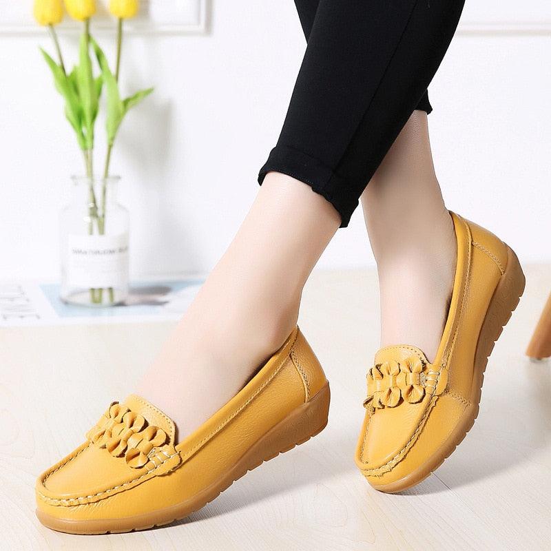 Great Women Ladies Genuine Leather Shoes - Flats Loafers Slip On Breathable Footwear (FS)