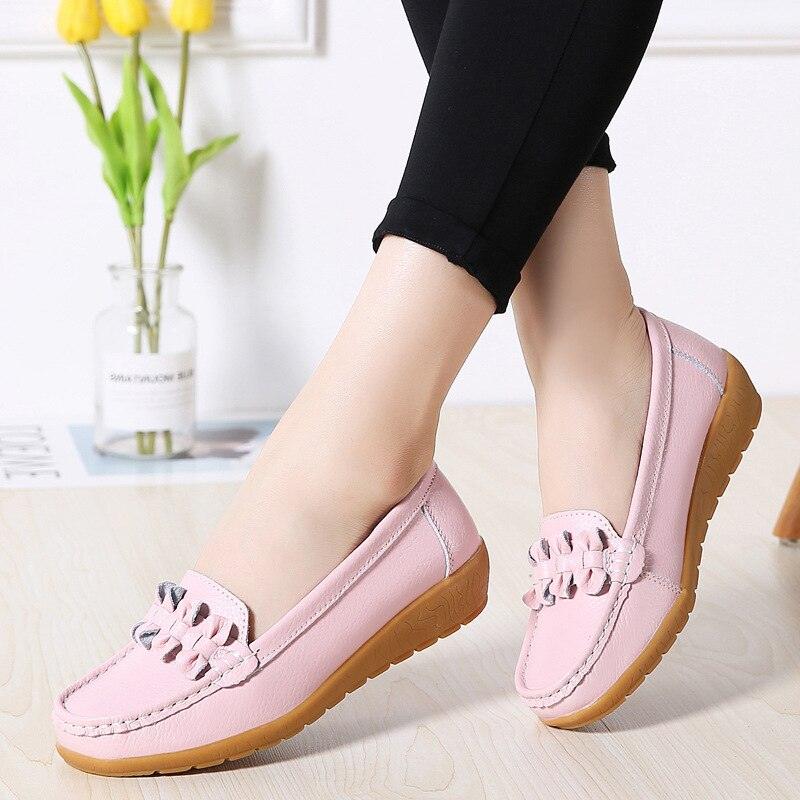 Great Women Ladies Genuine Leather Shoes - Flats Loafers Slip On Breathable Footwear (FS)