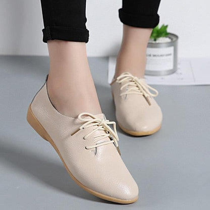 Trending Women Flat Shoes - Spring Fashion Genuine Leather Lace Up Shoes (FS)
