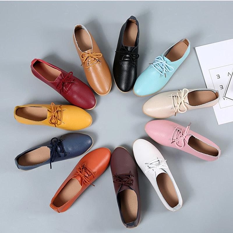 Trending Women Flat Shoes - Spring Fashion Genuine Leather Lace Up Shoes (FS)