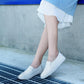 Women's Genuine Leather White Vulcanized Shoes - Flats Loafers Slip On (FS)(BWS7)