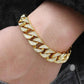 Men's Bracelet Chain - White Yellow Gold Filled Iced Out Curb Cuban Paved 14mm LGB403 (2U83)