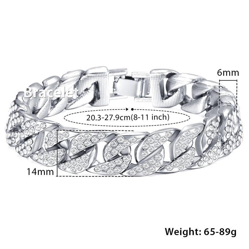 Men's Bracelet Chain - White Yellow Gold Filled Iced Out Curb Cuban Paved 14mm LGB403 (2U83)