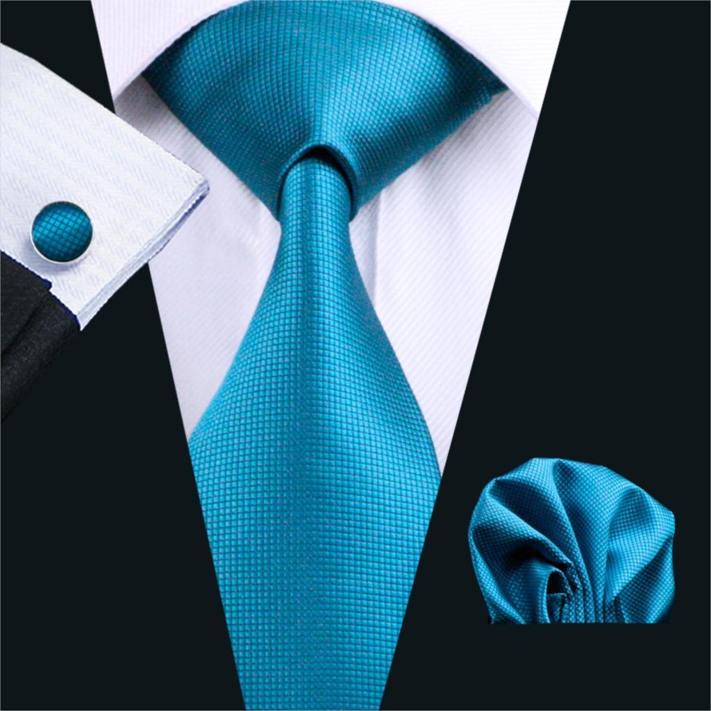 New Men's Necktie Blue Solid Color Plain Silk Tie Sets - Wedding Party Business (2U17)