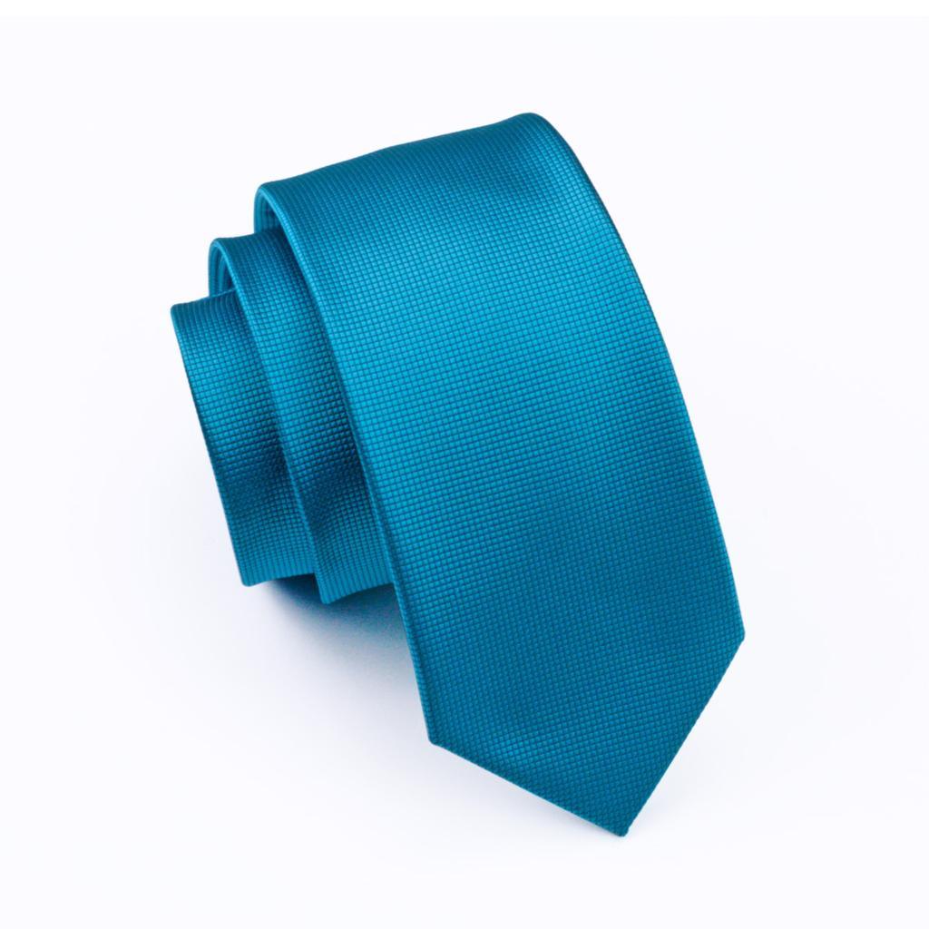 New Men's Necktie Blue Solid Color Plain Silk Tie Sets - Wedding Party Business (2U17)