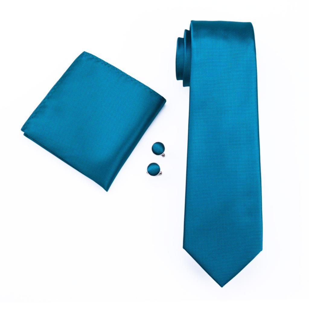 New Men's Necktie Blue Solid Color Plain Silk Tie Sets - Wedding Party Business (2U17)