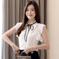 Great Summer Tops - Short Sleeve Women Chiffon Blouse - Elegant Bow Tie Ruffles Casual Shirt (TB1)(TB2)