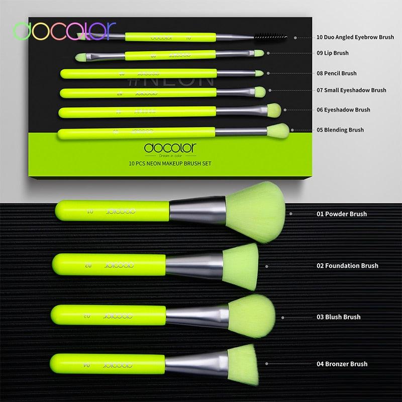 10pcs Neon Makeup Brush Set Synthetic Kabuki Foundation Blending Face Powder Eyeshadow Make Up Brush Set (M5)(M4)(1U86)