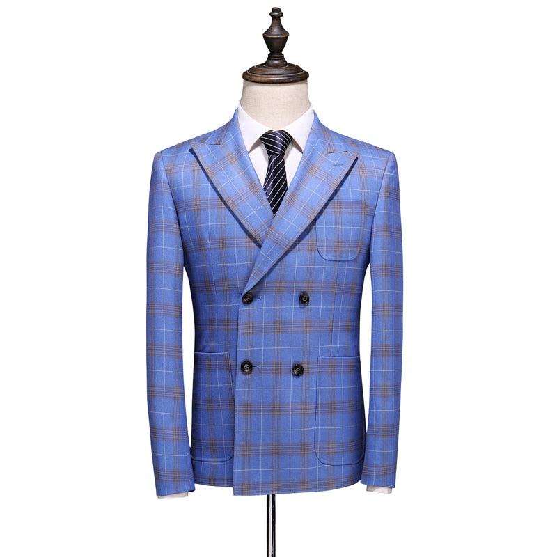 Blazer Sets Double Breasted Suits Latest Coat Pant Terno Masculino Slim Fit  Plaid Tuxedo Party Suits Wedding Suits For Men