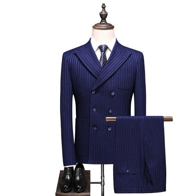 Double Breasted Plaid Suit - Men's Suits - Designers Slim Fit Wedding Suit (T1M)