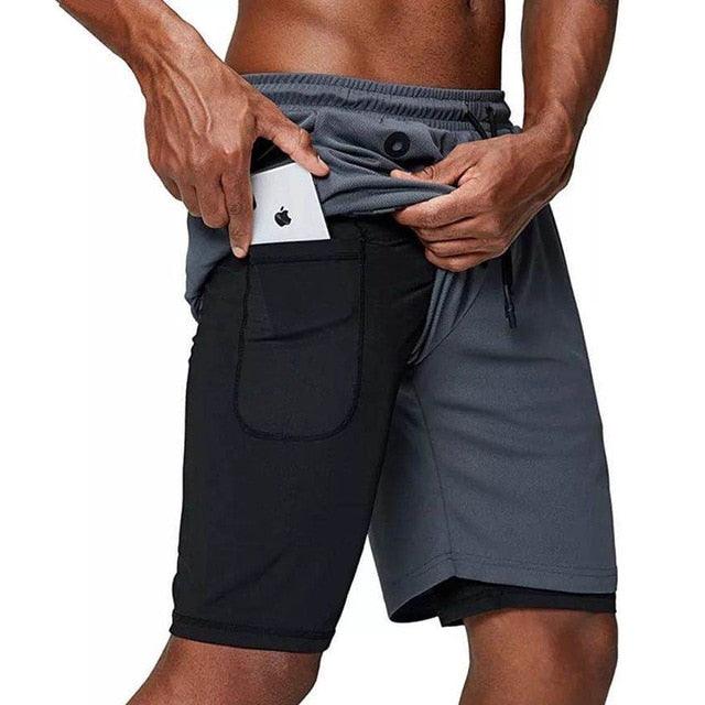 Great Double Layer Jogger Shorts - Men 2 in 1 Short Pants - Gyms Fitness Built Shorts (TG3)(F9)