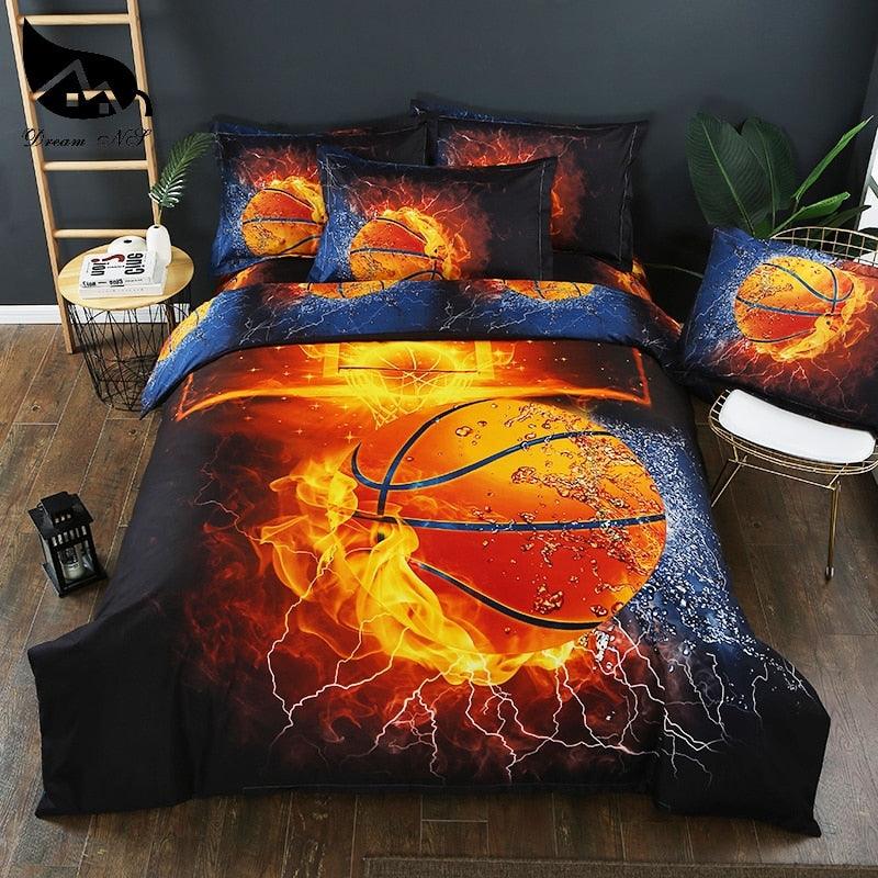 3D-effect Bed Set - Basketball and Flame Water Duvet Cover Sets - King Bed Cover Fire Bedding Kit (7BM)(8BM)(9BM)(F63)
