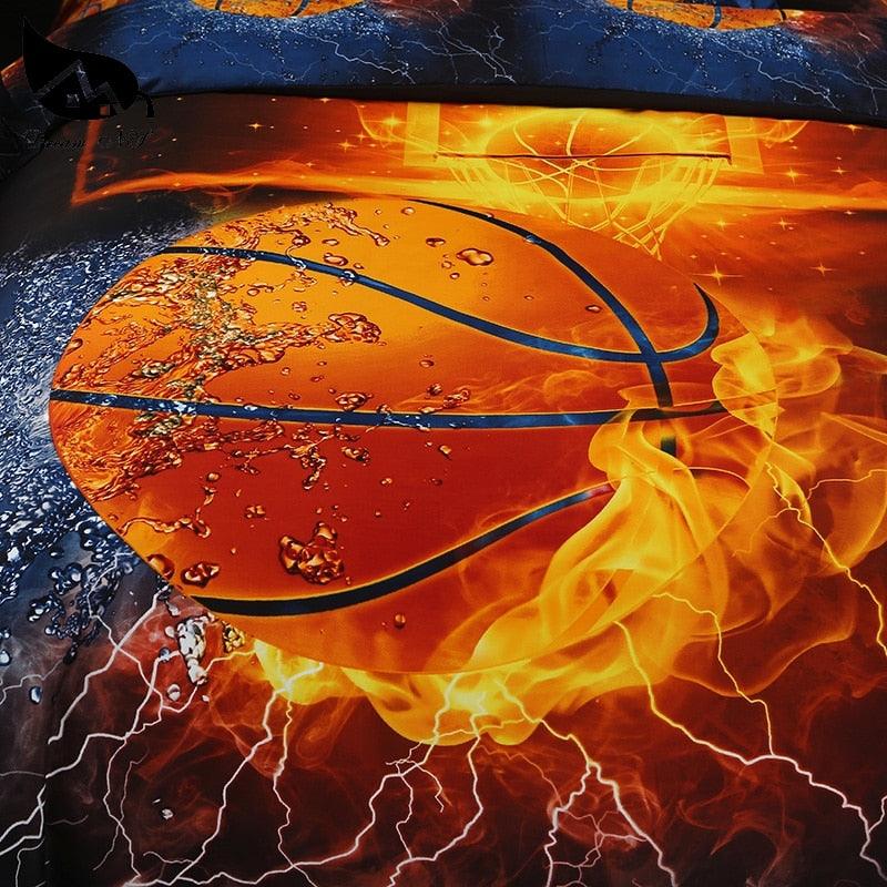 3D-effect Bed Set - Basketball and Flame Water Duvet Cover Sets - King Bed Cover Fire Bedding Kit (7BM)(8BM)(9BM)(F63)