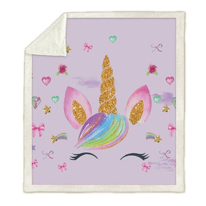 Blasting blanket Air conditioning quilt thickening double-layer plush 3D digital printing blanket unicorn series (4BM)