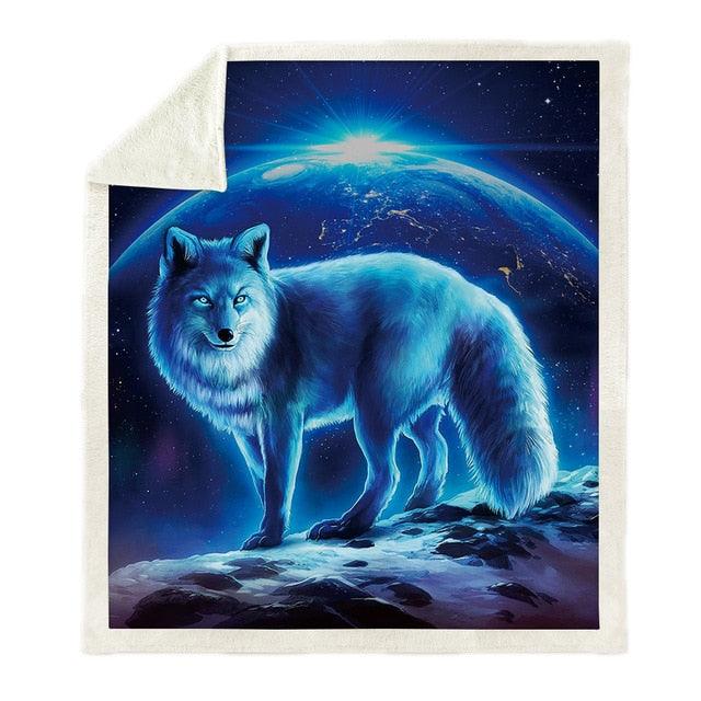 Blanket - Air conditioner -Thick double-layer plush 3D digital printing blanket wolf series (4BM)