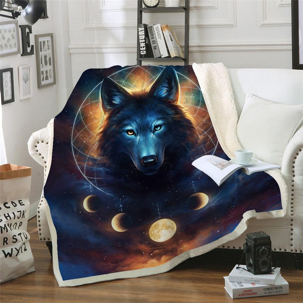 Blanket - Air conditioner -Thick double-layer plush 3D digital printing blanket wolf series (4BM)