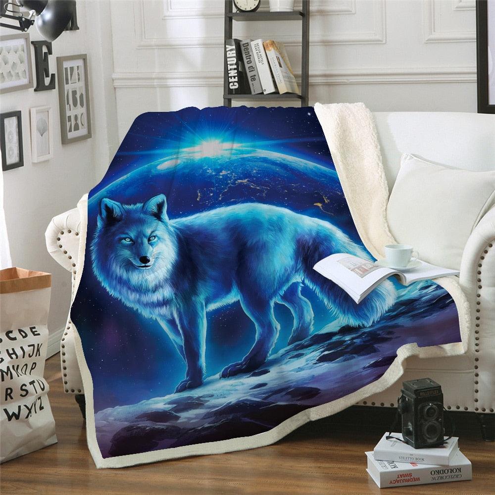 Blanket - Air conditioner -Thick double-layer plush 3D digital printing blanket wolf series (4BM)