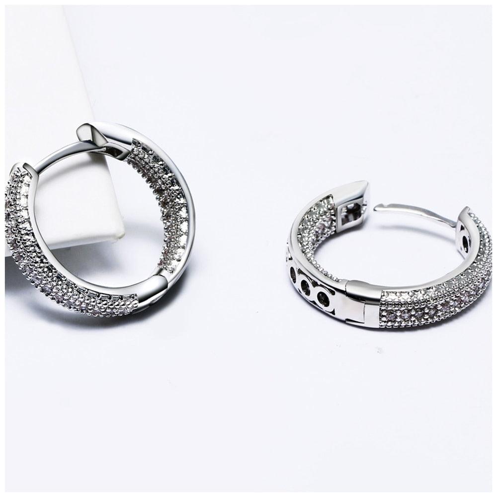 Amazing New Arrival Rhodium Color Hoop Earrings - White Cubic Zirconia - Women Luxury (1U81)(2JW3)