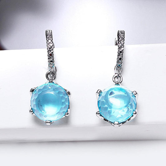 Hot Selling Special Cut Cubic Zircon Earrings - Sky Blue Color Stone Elegant Jewelry (2JW2)