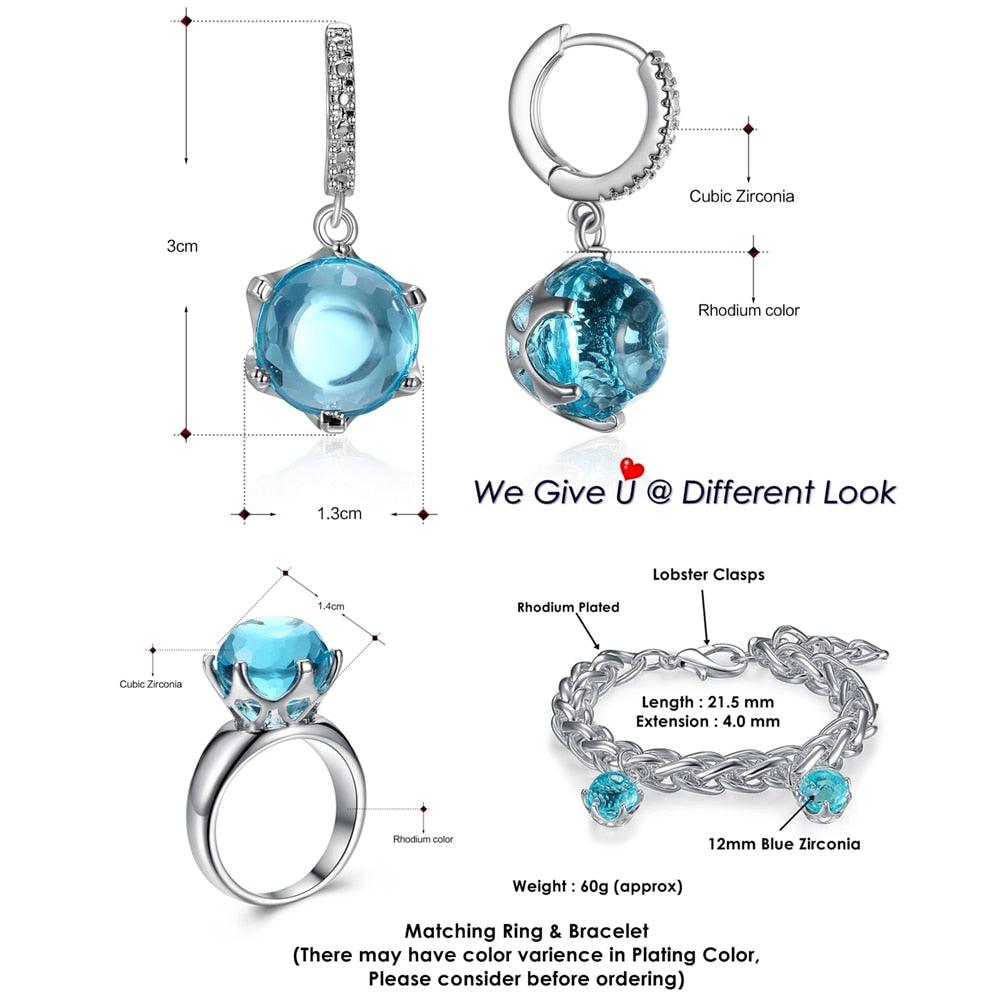 Hot Selling Special Cut Cubic Zircon Earrings - Sky Blue Color Stone Elegant Jewelry (2JW2)