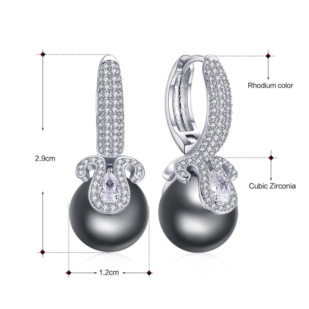 New Luxury Synthetic Grey Pearl Style Earrings - Women Fashion Hoop Style Cubic Zirconia Jewelry (2JW3)(2JW2)(F81)
