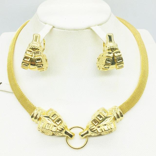 Amazing Dubai Gold Color Necklace, Earrings Collection Fashion Jewelry Set (3JW)(F81)