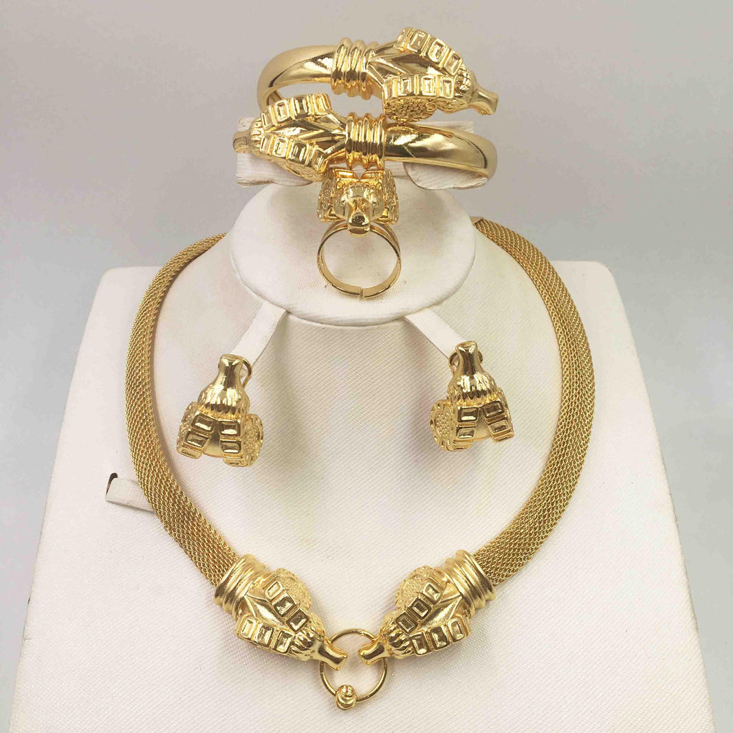 Amazing Dubai Gold Color Necklace, Earrings Collection Fashion Jewelry Set (3JW)(F81)