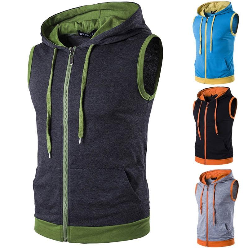Cotton Hooded Sweatshirt - Gym Tank Tops - Casual Sleeveless Hoodie Vest Coat (TM7)(TM5)