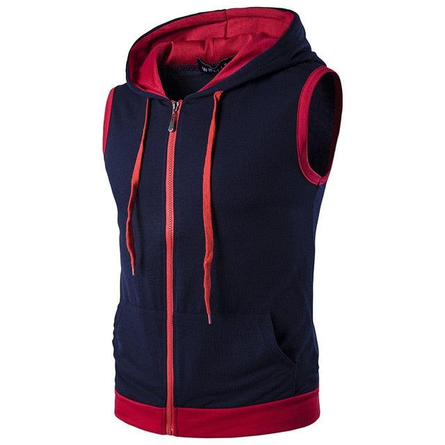 Cotton Hooded Sweatshirt - Gym Tank Tops - Casual Sleeveless Hoodie Vest Coat (TM7)(TM5)