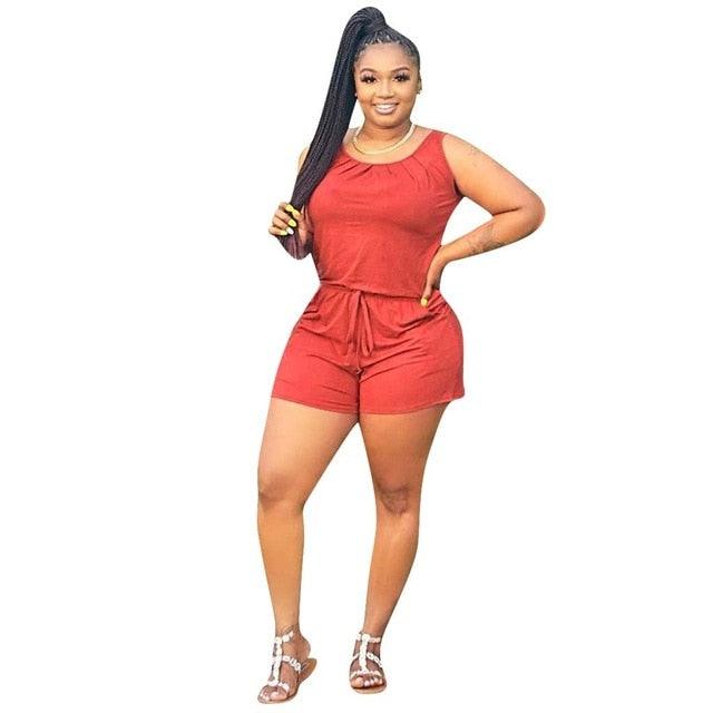 Sexy Solid Sleeveless Elastic Waist Women's Jumpsuits Rompers - Beach Casual Outfits - Plus Size (1U33)