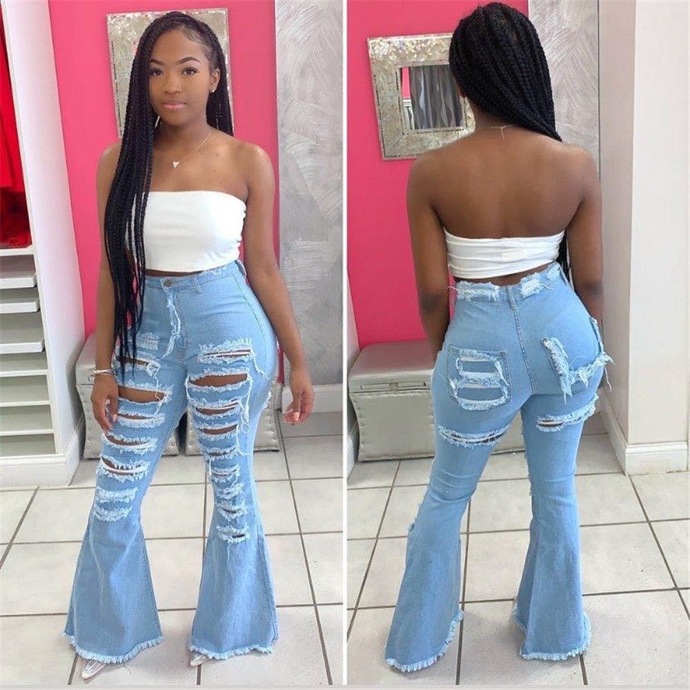 Nice Summer Ripped Jeans - Women High Waisted Fashion Jeans - Bottom Jeans Clothing (3U21)